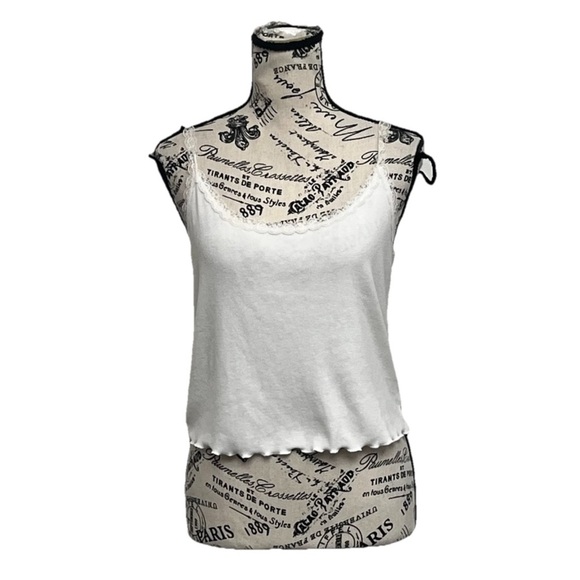 Colsie Ivory Lace Trim Crop Top Ribbed Knit L Boho Hippie Ethereal Balletcore L - Picture 1 of 10